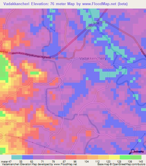 Vadakkancheri,India Elevation Map