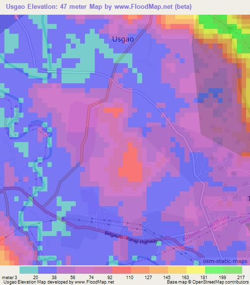 Usgao,India Elevation Map