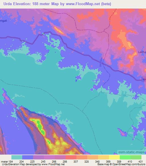 Urda,India Elevation Map