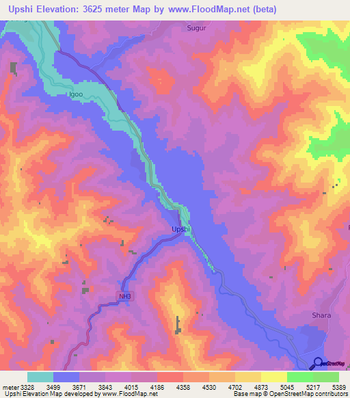 Upshi,India Elevation Map