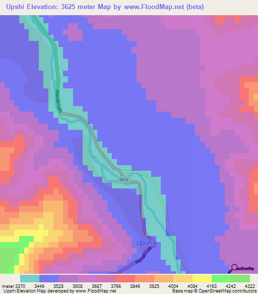 Upshi,India Elevation Map