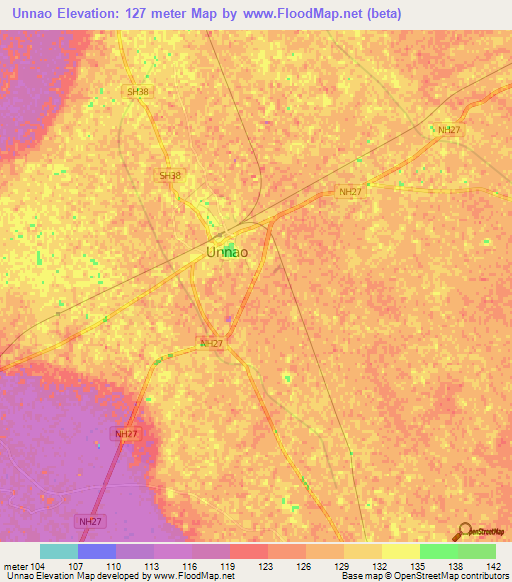 Unnao,India Elevation Map