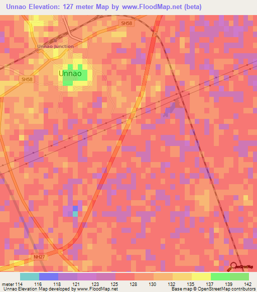 Unnao,India Elevation Map