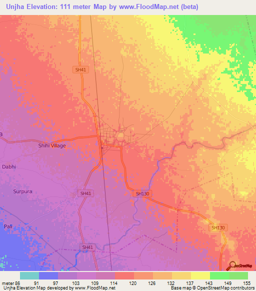 Unjha,India Elevation Map
