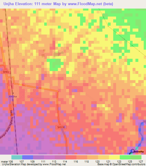 Unjha,India Elevation Map