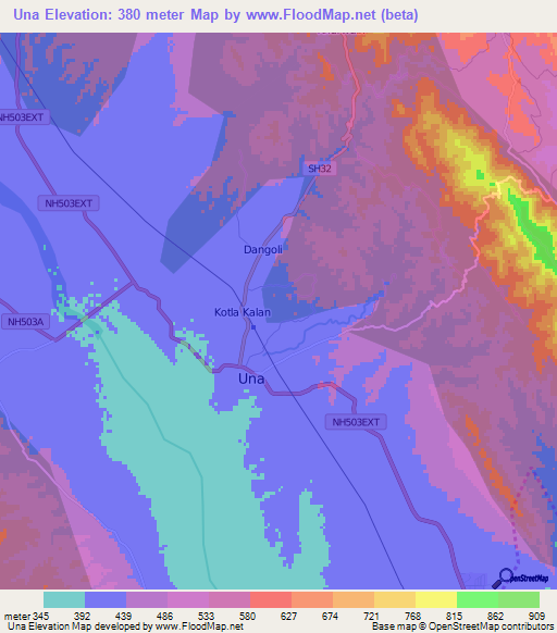 Una,India Elevation Map