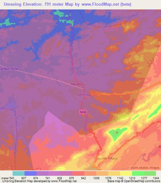 Umsning,India Elevation Map