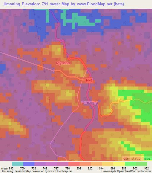 Umsning,India Elevation Map