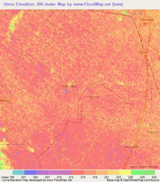 Umra,India Elevation Map