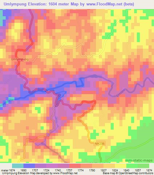Umlympung,India Elevation Map