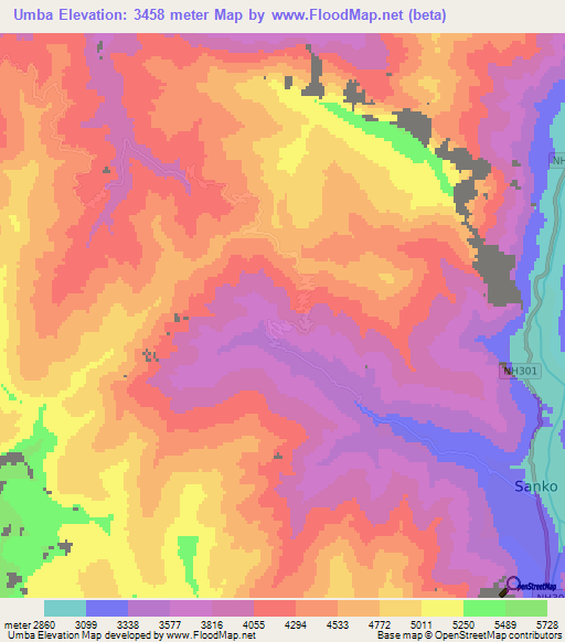 Umba,India Elevation Map