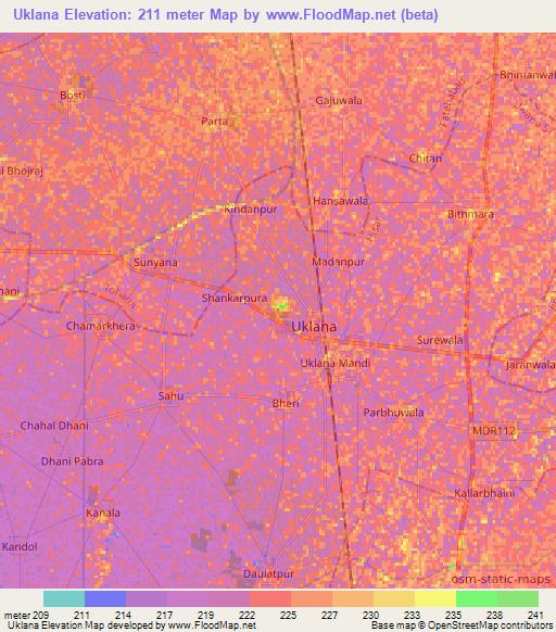 Uklana,India Elevation Map