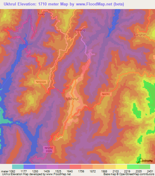 Ukhrul,India Elevation Map