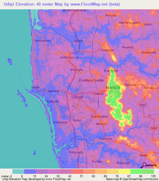 Udipi,India Elevation Map