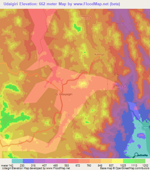 Udaigiri,India Elevation Map