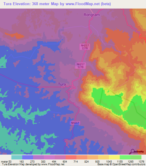Tura,India Elevation Map