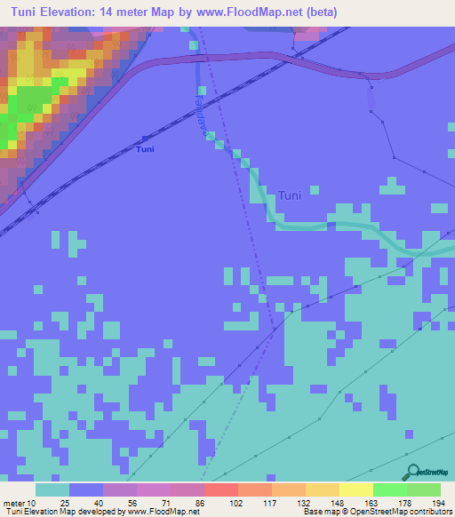 Tuni,India Elevation Map