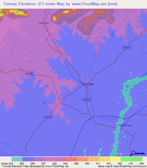 Tumsar,India Elevation Map