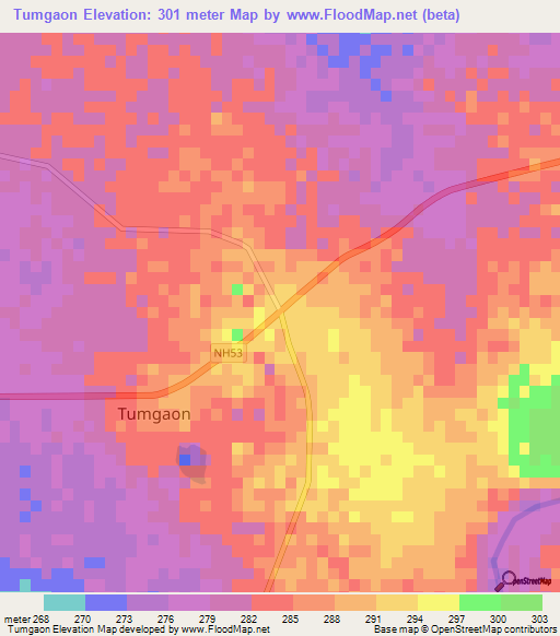 Tumgaon,India Elevation Map