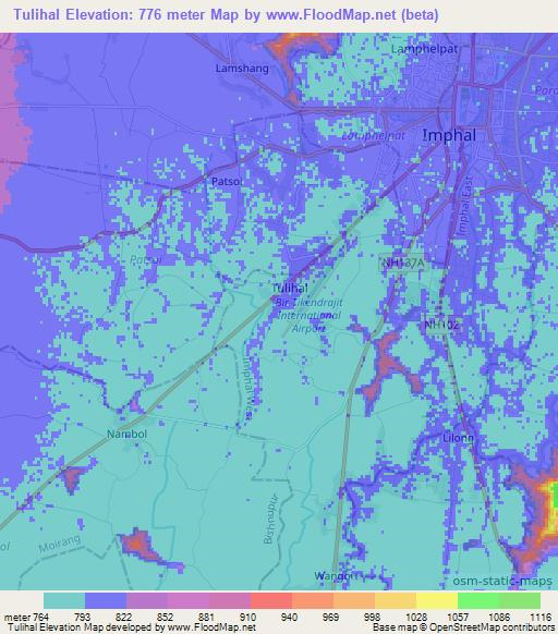 Tulihal,India Elevation Map