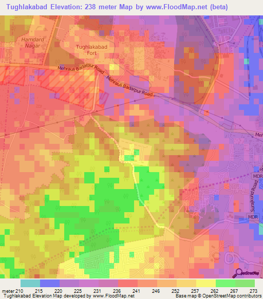 Tughlakabad,India Elevation Map