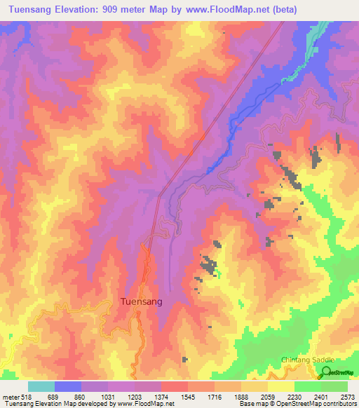 Tuensang,India Elevation Map