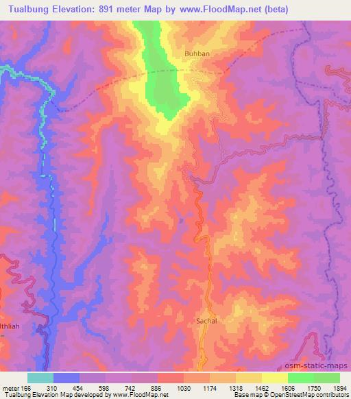 Tualbung,India Elevation Map