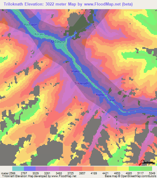 Triloknath,India Elevation Map