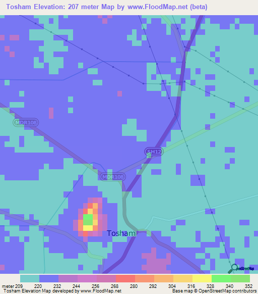 Tosham,India Elevation Map