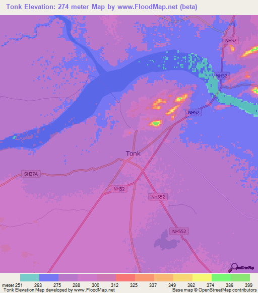 Tonk,India Elevation Map