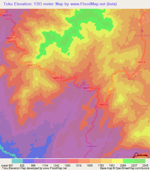 Toku,India Elevation Map