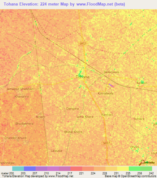 Tohana,India Elevation Map