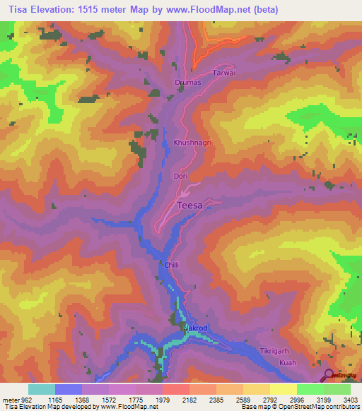 Tisa,India Elevation Map