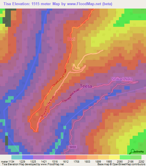 Tisa,India Elevation Map