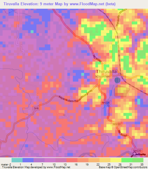 Tiruvalla,India Elevation Map