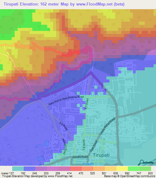 Tirupati,India Elevation Map
