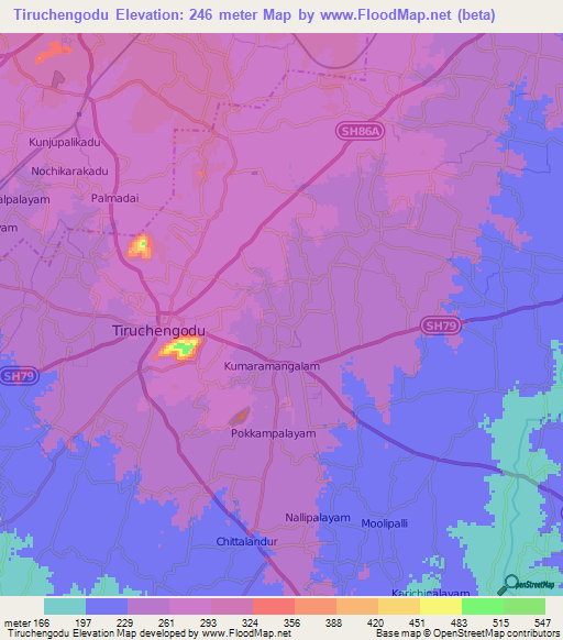 Tiruchengodu,India Elevation Map