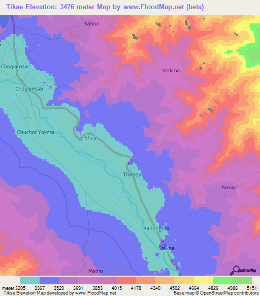 Tikse,India Elevation Map