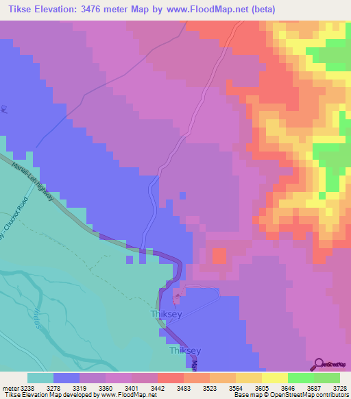 Tikse,India Elevation Map