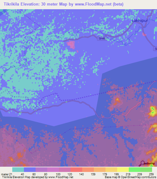 Tikrikila,India Elevation Map