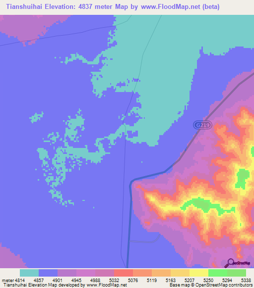 Tianshuihai,India Elevation Map