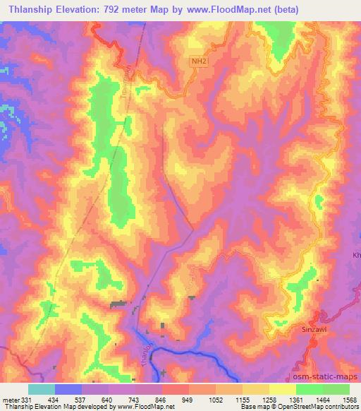 Thlanship,India Elevation Map
