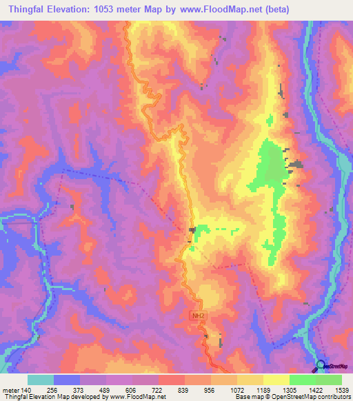 Thingfal,India Elevation Map