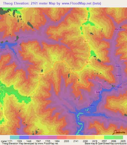Theog,India Elevation Map