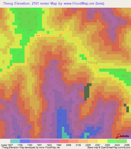 Theog,India Elevation Map