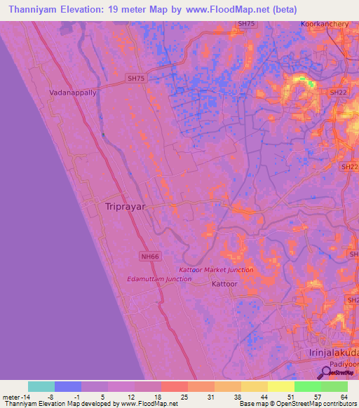 Thanniyam,India Elevation Map