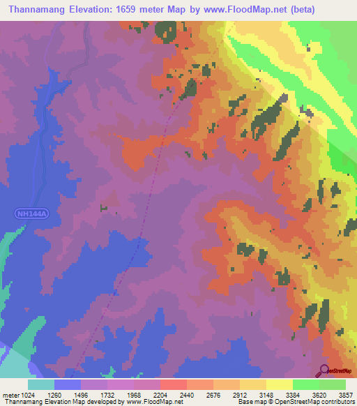 Thannamang,India Elevation Map