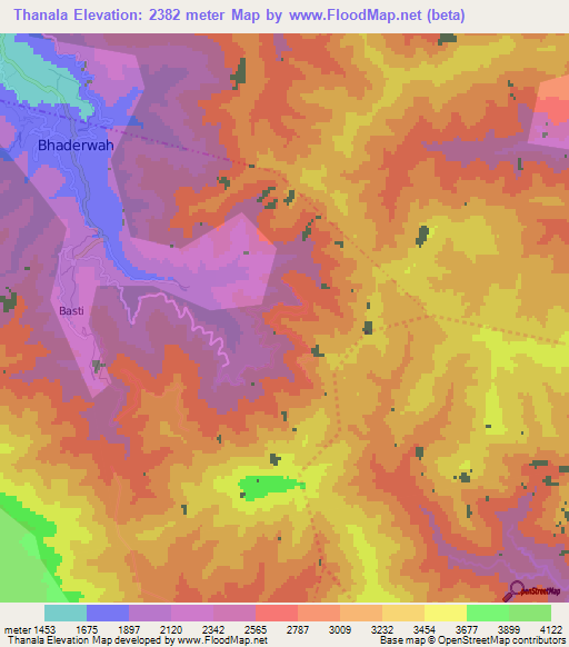 Thanala,India Elevation Map