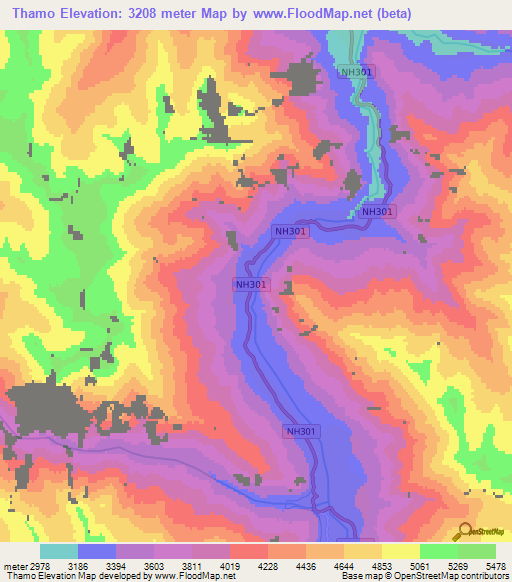 Thamo,India Elevation Map