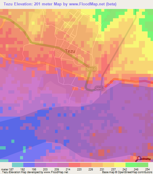Tezu,India Elevation Map